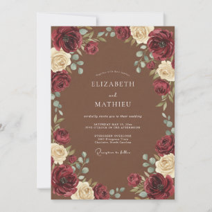 Convite Casamento Romântico Pintura Burgundy em Flor