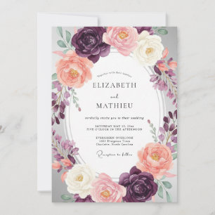 Convite Casamento Romântico Pintura em Plum