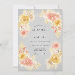 Convite Casamento Romântico Pintura Flor de Pêssego