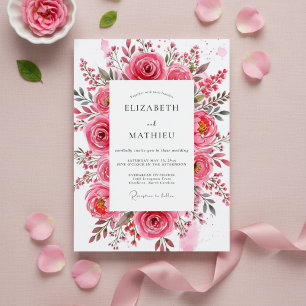 Convite Casamento Romântico Pintura Rosa Rosa