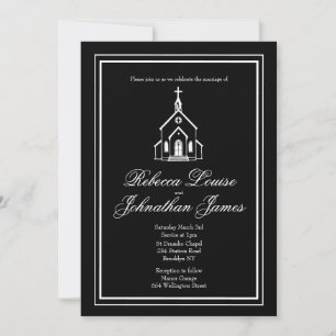 Convite Casamento Romântico Preto Branco Igreja Capela Ele
