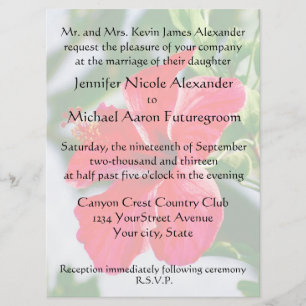 Convite Casamento Romântico Red Hibiscus