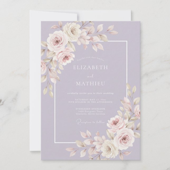 Convite Casamento Romântico Refinado de Lavanda (Frente)