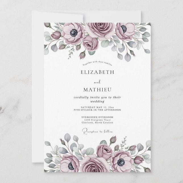 Convite Casamento Romântico Refined Mauve (Frente)