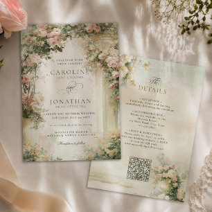 Convite Casamento Romântico Regência Francesa Código QR