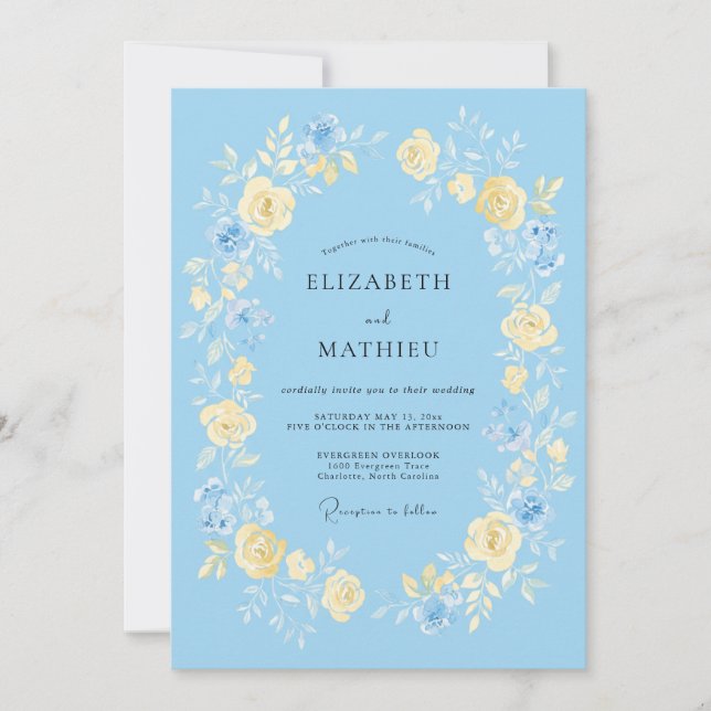 Convite Casamento Romântico Rosa Azul Azure (Frente)