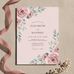 Convite Casamento Romântico Rosa Bege