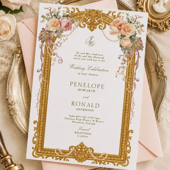 Convite Casamento Romântico Rosa Dourado (Criador carregado)