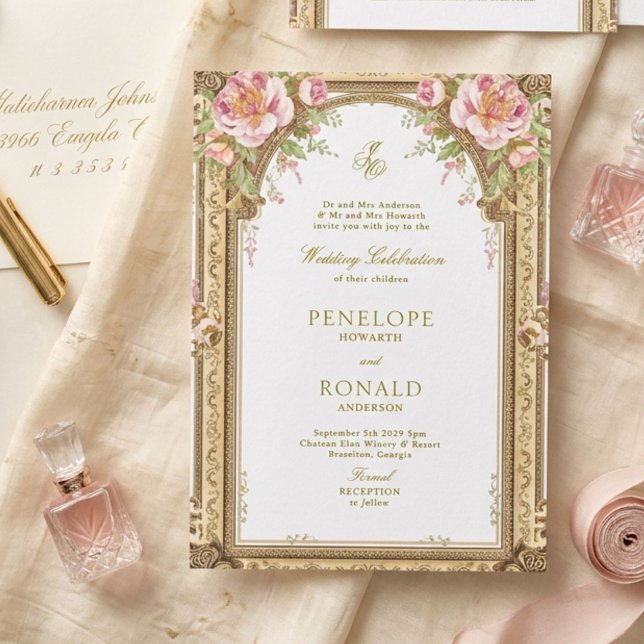Convite Casamento Romântico Rosa Dourado (Criador carregado)