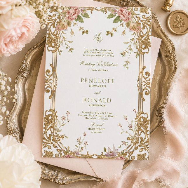 Convite Casamento Romântico Rosa Dourado (Criador carregado)
