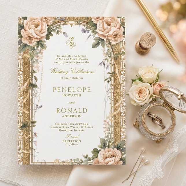 Convite Casamento Romântico Rosa Dourado (Criador carregado)