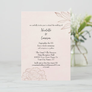 Convite Casamento Romântico Rosa Minimalista Peônia