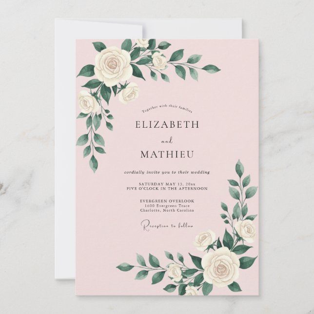 Convite Casamento Romântico Rosa Pink Blush (Frente)