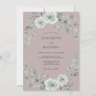 Convite Casamento Romântico Rosa Prateada Malva