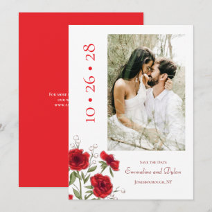 Convite Casamento Romântico Rosa Vermelha Salve a Data
