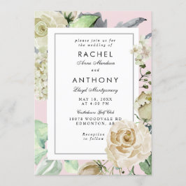 Convite Casamento romântico Rose Bouquet, fronteira rosa e