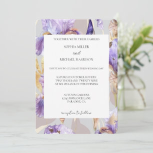 Convite Casamento Romântico Roxo Iris Floral