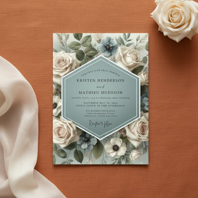 Convite Casamento Romântico Sage Bloom (Criador carregado)