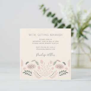 Convite Casamento Romântico Scandi Folk Flores Pink Sage