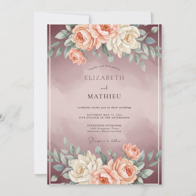Convite Casamento Romântico Sedutor Rosa-Claro (Frente)