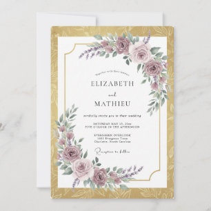 Convite Casamento Romântico Soberbo Dourado