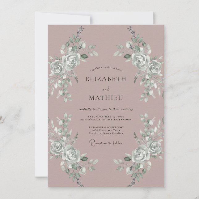 Convite Casamento Romântico Sofisticado com Tons de Malva (Frente)