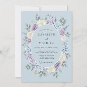 Convite Casamento Romântico Suave Azure