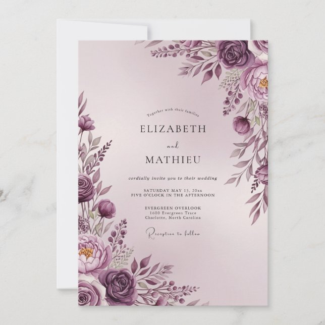 Convite Casamento Romântico Sublime Malva (Frente)