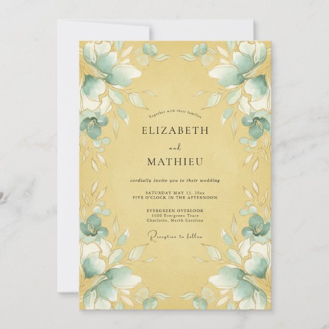 Convite Casamento Romântico Teal Wisteria (Frente)