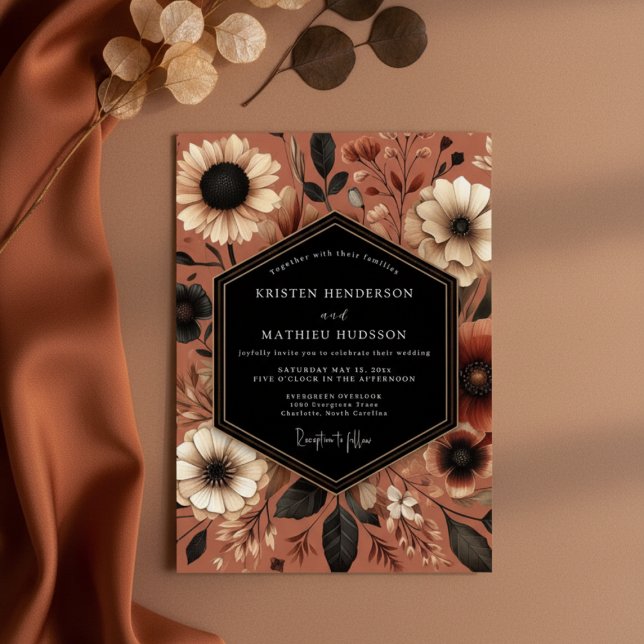 Convite Casamento Romântico Terracota Bloom (Criador carregado)