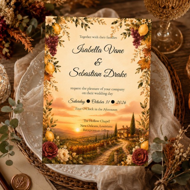 Convite Casamento Romântico Toscano (Criador carregado)