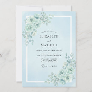 Convite Casamento Romântico Tranquilo Azul Pó