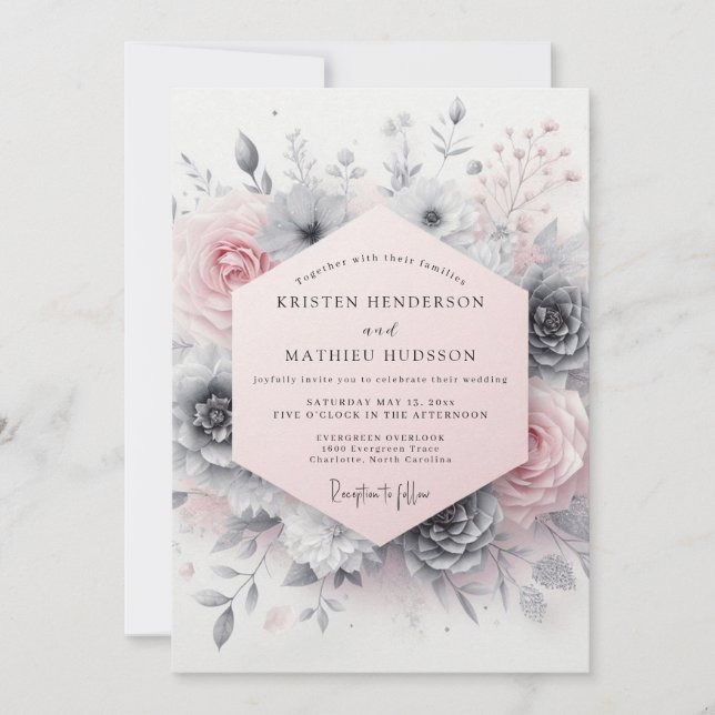 Convite Casamento Romântico Tranquilo Rosa Corado (Frente)