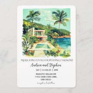 Convite Casamento Romântico Tropical na Ilha