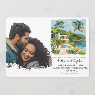 Convite Casamento Romântico Tropical na Ilha