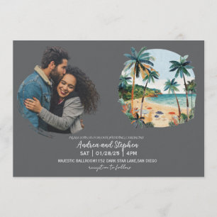 Convite Casamento Romântico Tropical na Ilha