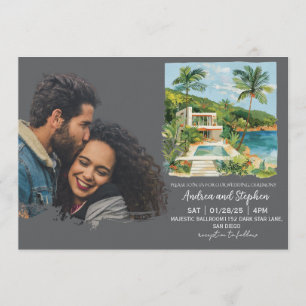 Convite Casamento Romântico Tropical na Ilha