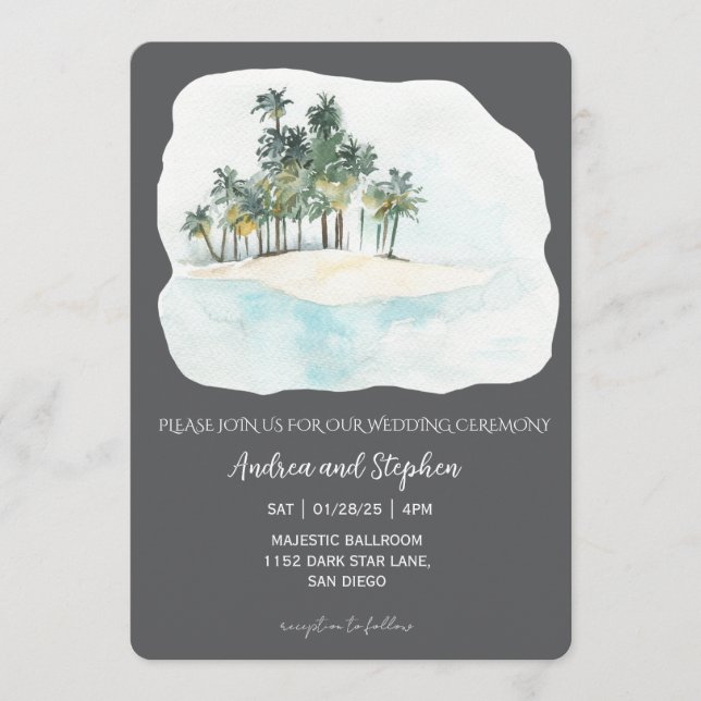 Convite Casamento Romântico Tropical na Ilha (Frente)