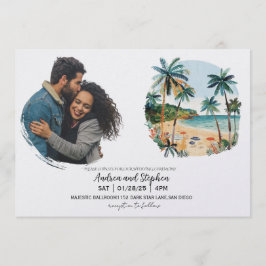 Convite Casamento Romântico Tropical na Ilha