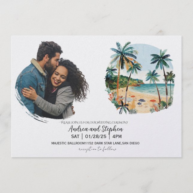 Convite Casamento Romântico Tropical na Ilha (Frente)