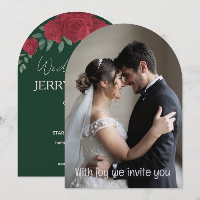 Convite Casamento Romântico Verde Personalizado  (Frente/Verso)