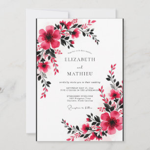 Convite Casamento Romântico Vibrante em Fuchsia
