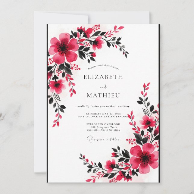 Convite Casamento Romântico Vibrante em Fuchsia (Frente)