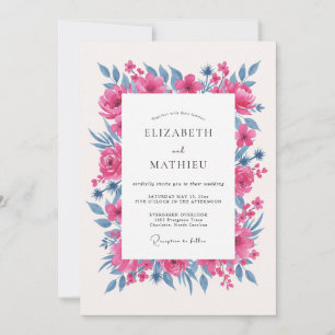Convite Casamento Romântico Vibrante Magenta