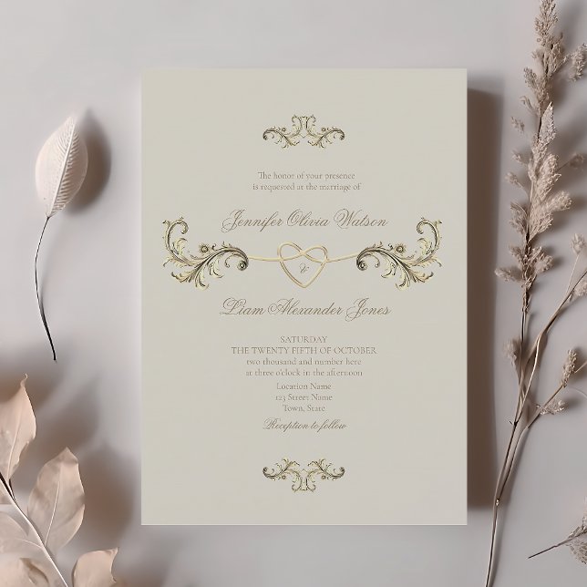 Convite Casamento Romântico Vintage Barroco Dourado (Criador carregado)