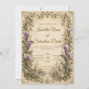 Convite Casamento Romântico Vintage com Lírio Calla