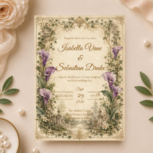 Convite Casamento Romântico Vintage com Lírio Calla