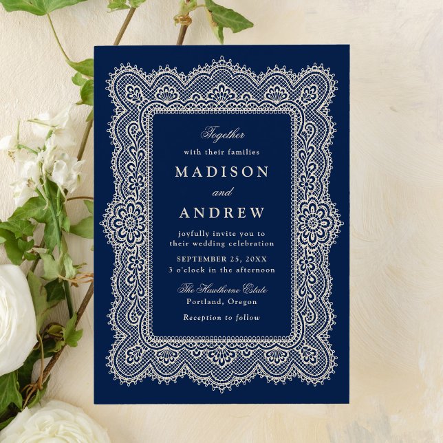 Convite Casamento Romântico Vintage com Renda Naval (Criador carregado)