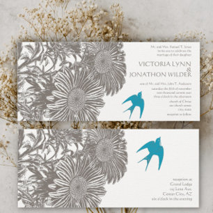 Convite Casamento Romântico Vintage Floral Aqua Amor Pássa