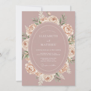 Convite Casamento Romântico Vintage Rosa Empoeirado